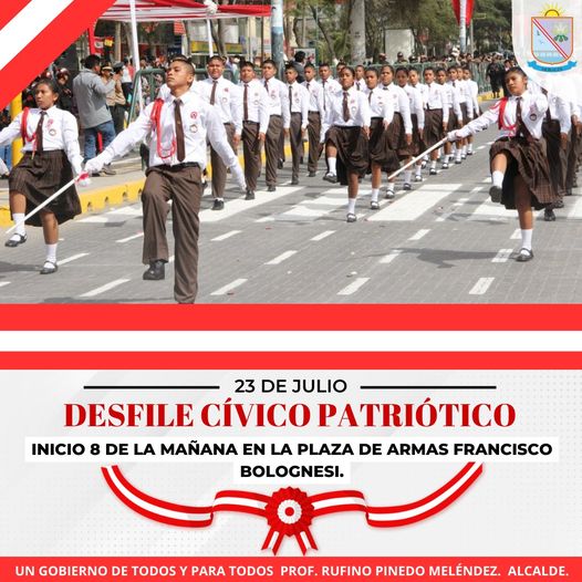DESFILE ESCOLAR POR FIESTAS PATRIAS SE REALIZARÁ EL DOMINGO 23 DE JULIO EN DISTRITO DE MORALES. 